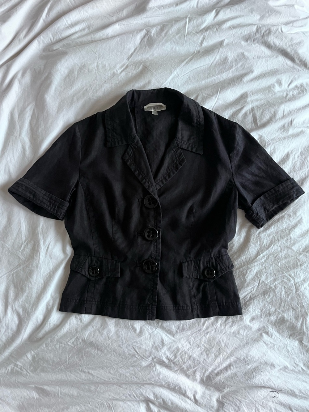 Black 100% Linen Button Up Blouse
